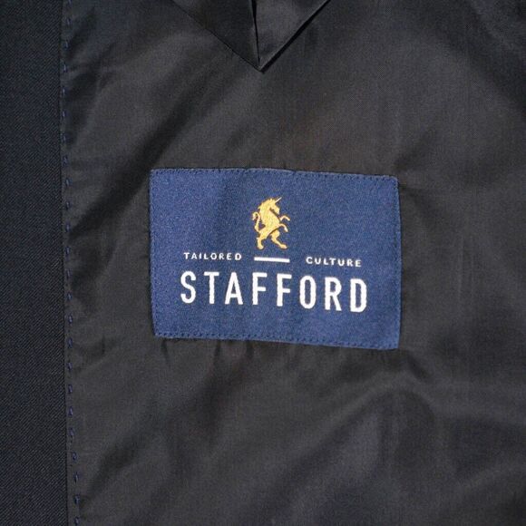 Stafford Mens Blazer Black Wool Blend 2 Button Classic Fit Jacket Sport Coat 44R - Picture 3 of 9